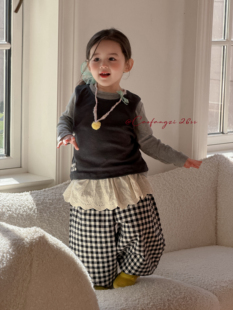 草房子·26春装新款女童灰色背心打底衫两件套韩系穿搭26001