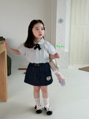opao 26夏季新款女童学院风短袖衬衫6601牛仔短裙6699