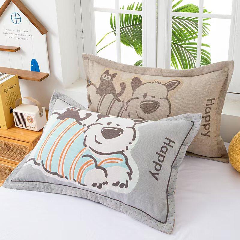 蓝色小狗新款高端A类纱布枕套