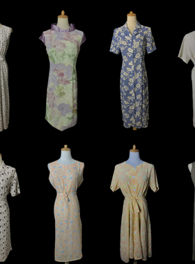 vintage古着连衣裙夏季复古雪纺碎花学院风收腰显瘦小清新裙Q103