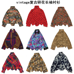 C81 男女宽松衬衫 vintage古着复古百搭夏威夷雪纺碎花油画薄款 长袖