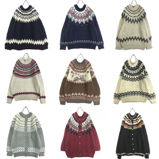 vintage古着孤品日系秋冬费尔岛复古摩天轮学院风羊毛厚实毛衣Y63