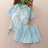 中大童泳装 2025新款 女童网红泳衣分体裙式 女孩12岁儿童洋气游泳衣