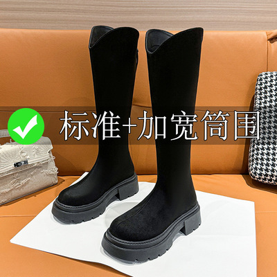 35-43大码新款粗腿大筒围加肥女厚底骑士靴百搭时尚长筒靴高筒靴