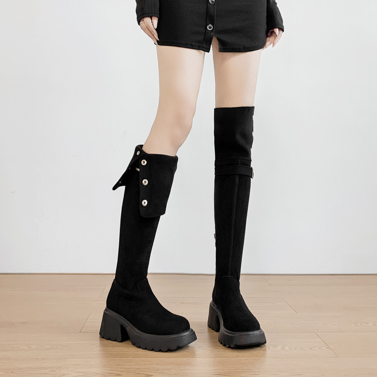 35-43大码粗腿大筒围两穿过膝靴女胖mm长筒靴腿粗厚底长靴骑士靴