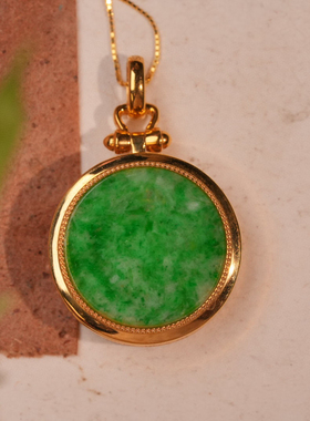 001114-9  银925錾刻蝶恋花镶嵌天然细糯满色阳绿翡翠吊坠项链