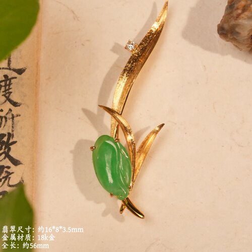 026749-3 18k金兰花胸针 天然缅甸A货满色阳绿翡翠胸针挂件气质款