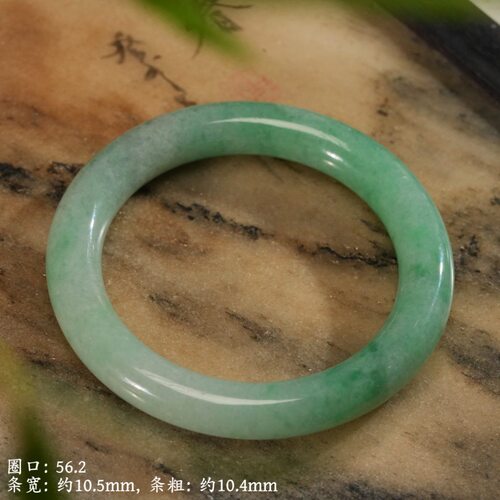 0960250-0lxt 全品天然缅A细糯飘阳绿老坑种圆条翡翠手镯圈口56