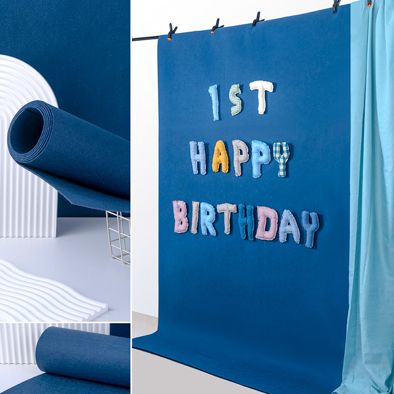 一米五宽幅深蓝色毛毡背景布环创主题儿童垫布场景布置拍照摄影布