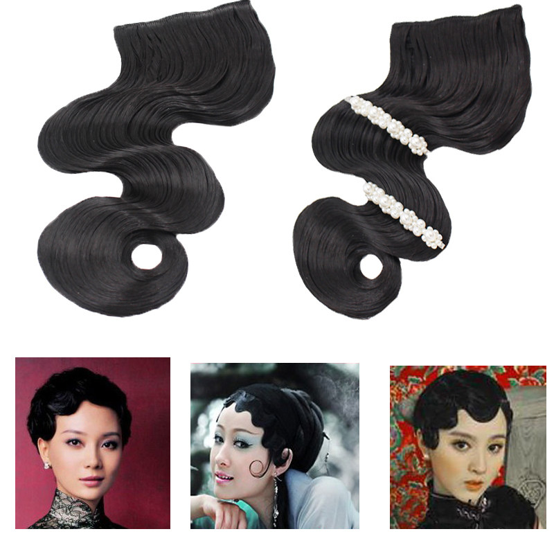 复古旗袍发型手推波纹假刘海夜上海民国风假发片古风波浪头饰造型