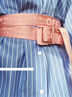 新款OFF WHITE OW 18SS 粉色金属头粉织带工业男女时尚腰带腰封
