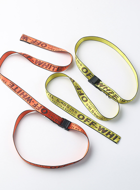 迷你版嘻哈OFF OW黄色腰带儿童成人亲子款帆布刺绣皮带腰封男女