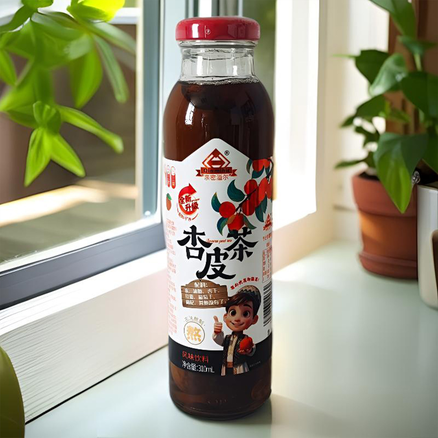 新疆杏皮茶特色风味饮料玻璃瓶装图片