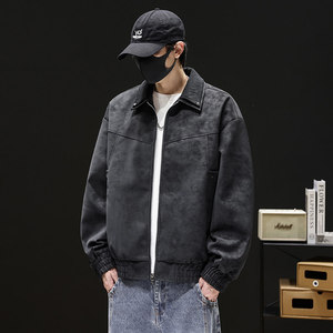 美式复古翻领皮衣2025秋季宽松潮流休闲夹克外套男款Q5550-P75，男装夹克，星座610（原A335）