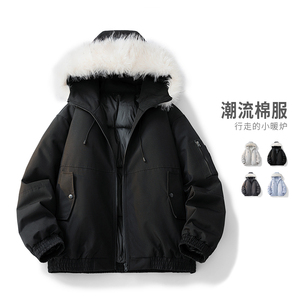 美式高街大毛领连帽棉服男款冬季加厚保暖棉衣外套MY2525-P100图片