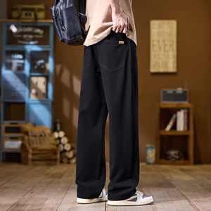 纯棉休闲裤男新款春夏简约日系宽松复古阔腿直筒长裤子K8201-P45图片
