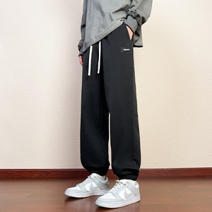 宽松大码透气网眼拼接休闲长裤男夏季薄款冰丝束脚裤子K2721-P35图片