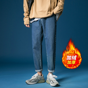 2021秋冬牛仔裤男青少年直筒加绒加厚坠感港风百搭流行K8001-P50图片