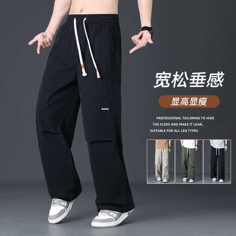 纯棉工装裤男士春夏宽松直筒弯刀裤子美式抽绳休闲长裤K2715-P50图片