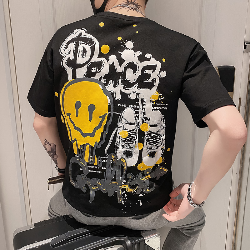 精神小伙创意短袖t恤男纯棉潮牌国潮夏季宽松五分袖T011-P40，男装T恤，电商A335