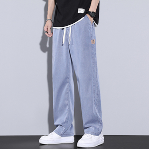 天丝牛仔裤男士夏季冰丝休闲阔腿裤宽松拖地长裤K1166-P45图片