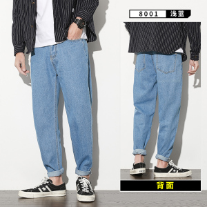 2020冬季日系纯色简约直筒牛仔长裤男宽松百搭潮流时尚K8001-P50图片