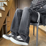 美式高街vibe复古水洗做旧牛仔裤男潮显瘦直筒微喇裤子K1931-P45，男装牛仔裤，星座610（原A335）