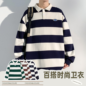 GENIOLAMODE日系polo衫男生条纹短袖T恤2025夏季凉感宽松休闲上衣