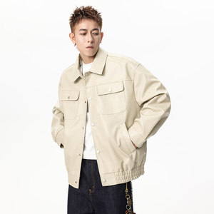 青年休闲皮夹克外套新款男秋季宽松潮牌时尚翻领PU皮衣Q5553-P75图片
