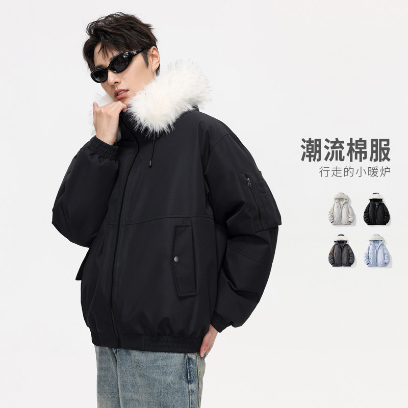 美式毛领羽绒服男冬季加厚棉衣情侣痞帅休闲棉服外套MY2525-P100,男装羽绒服,星座610（原A335）
