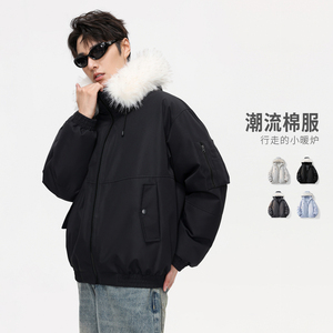 美式毛领羽绒服男冬季加厚棉衣情侣痞帅休闲棉服外套MY2525-P100图片