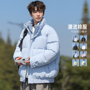 格子拼接假两件棉服男冬季潮牌加厚保暖面包服棉衣MY2515-P85图片