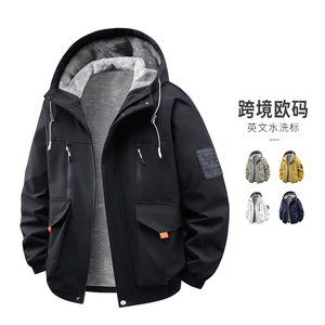 冬季外套男加绒加厚潮牌夹克男连帽宽松保暖冲锋衣KJ8691-P90图片