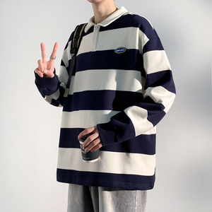 情侣卫衣2025春季男生套头翻领上衣条纹百搭衣服男女款W2381-P52