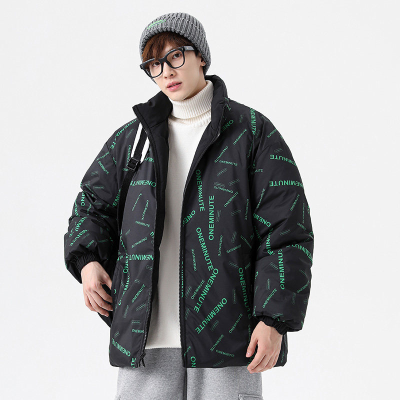 日系潮牌立领棉服男时尚保暖双面穿满印字母韩版厚外套MY218,男装棉衣,星座610（原A335）