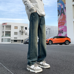 牛仔裤男秋季宽松直筒潮流休闲裤百搭弹力阔腿裤子TS115-P45图片