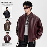 2025秋新款皮衣时尚百搭休闲宽松PU棒球领夹克外套JS5619-P90，男装夹克，星座610（原A335）