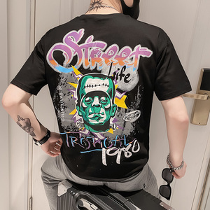 夏季新款短袖男社会小伙圆领T恤潮牌店主风时尚印花休闲T016-P40图片