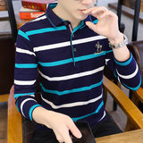 秋季新款男士短袖t恤潮流帅气翻领宽松长袖条纹Polo衫PL8851-P40，男装T恤，星座610（原A335）