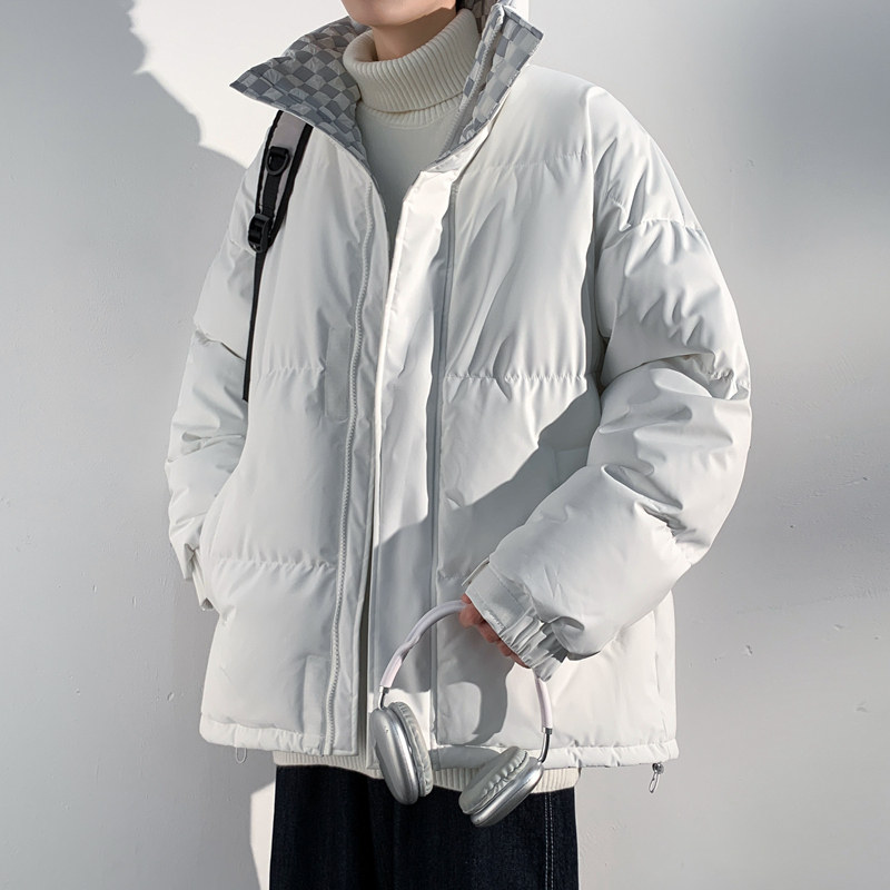 三防面料新款冬天格子拼接加厚美式学生情侣装面包服外套M666-P75,女装短外套,星座610（原A335）