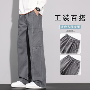 纯棉工装裤男春季潮牌直筒宽松美式高街休闲运动阔腿裤K6650-P60图片