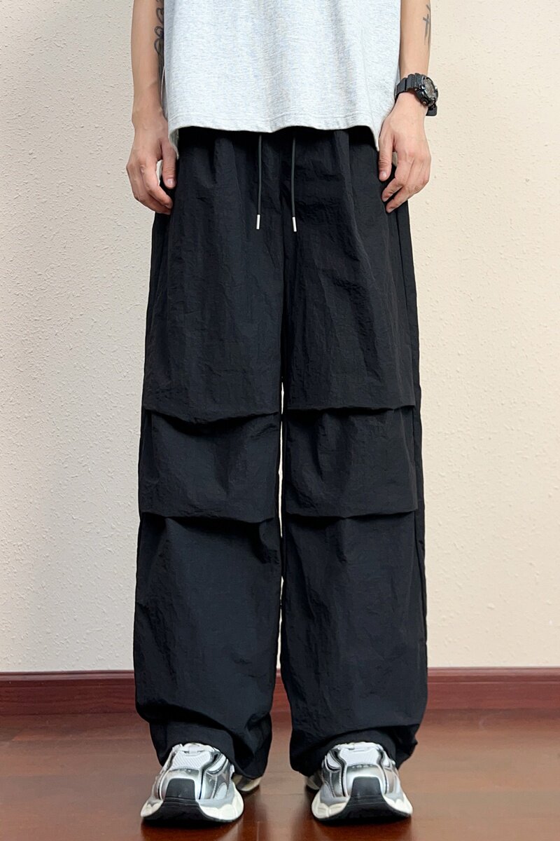 美式工装伞兵裤男夏季冰丝速干薄款褶皱显瘦垂感阔腿裤K2705-P40图片