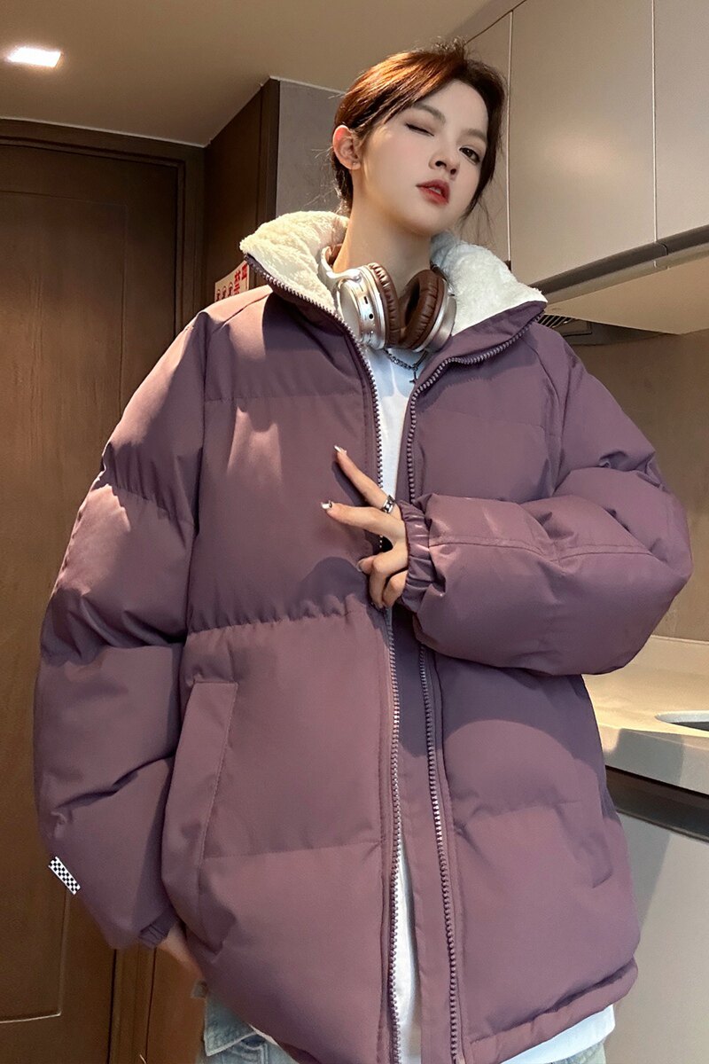 棉服男款冬天新款情侣纯色羊羔绒保暖防寒立领棉衣外套M111-P70,男装棉衣,星座610（原A335）
