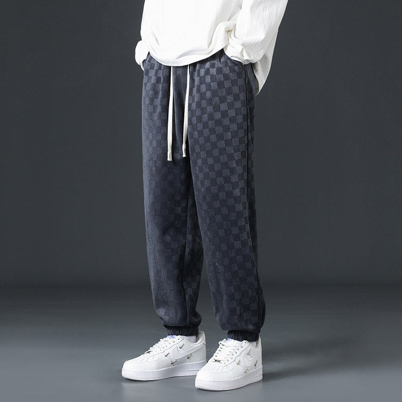 灯芯绒卫裤男士2026年春季新款棋盘格休闲束脚运动裤Q2370-P40，男装休闲裤，星座610（原A335）