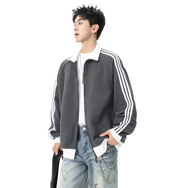 开衫卫衣男美式高街vibe风三道杠条纹运动夹克潮牌外套Q5567-P50,男装夹克,星座610（原A335）