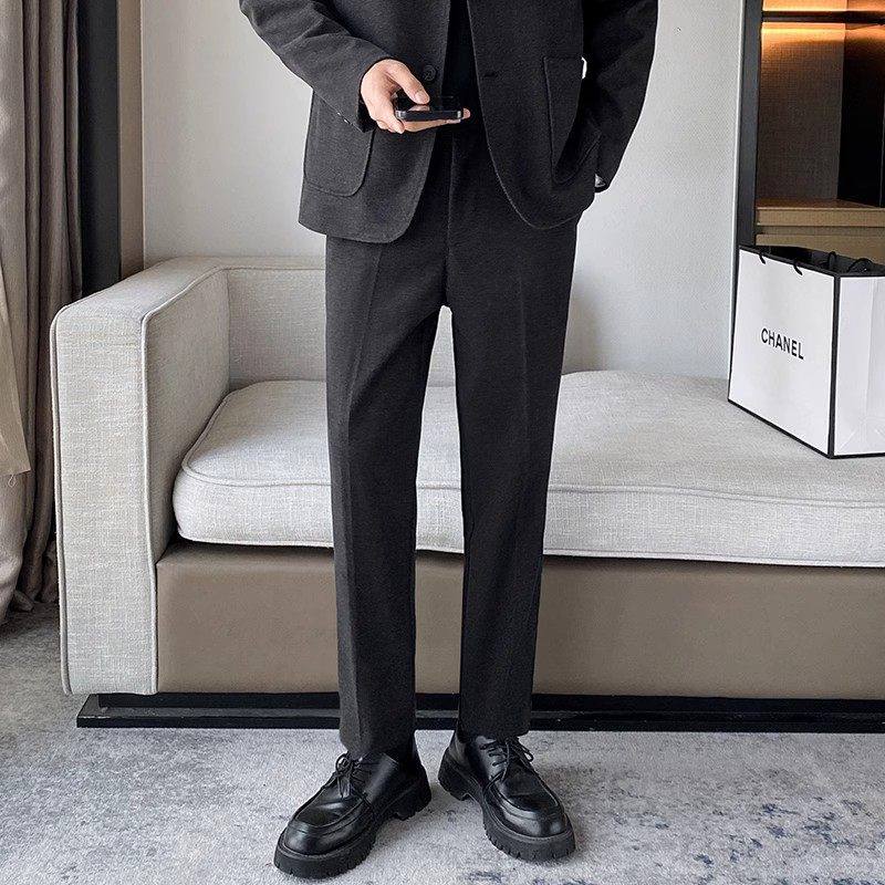 酒店风春季休闲西裤男士修身直筒松紧腰轻奢毛呢裤子CY86-P48，男装西裤，星座610（原A335）