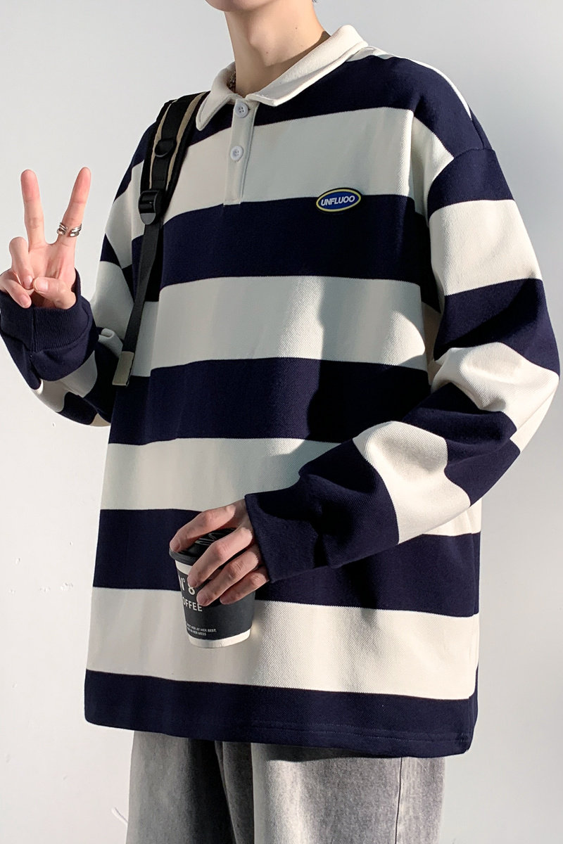 GENIOLAMODE日系polo衫男生条纹短袖T恤2025夏季凉感宽松休闲上衣,男装卫衣,星座610（原A335）