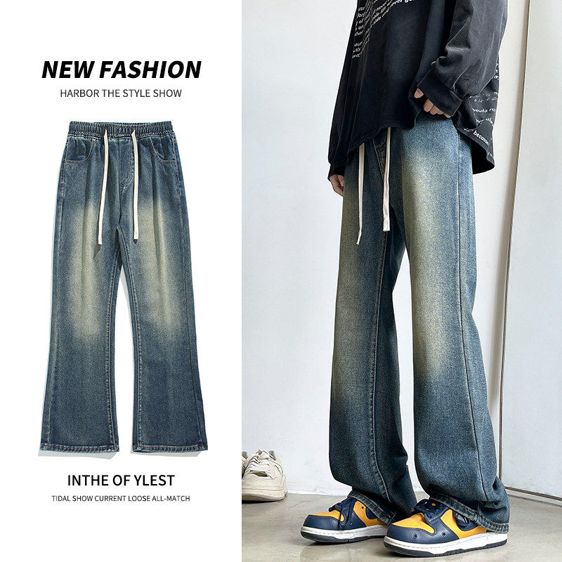 美式微喇牛仔裤男款秋冬松紧腰宽松直筒潮流百搭休闲裤K1931-P45，男装牛仔裤，星座610（原A335）