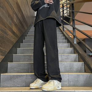 春季港风直筒牛仔裤男韩版简约百搭高街潮牌阔腿裤TS115-P45,黑色西服外套冬季搭配图片
