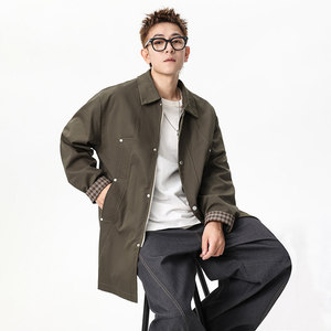 大码风衣男2025秋翻领时尚痞帅休闲宽松中长款外套上衣Q5539-P78，男装风衣，星座610（原A335）